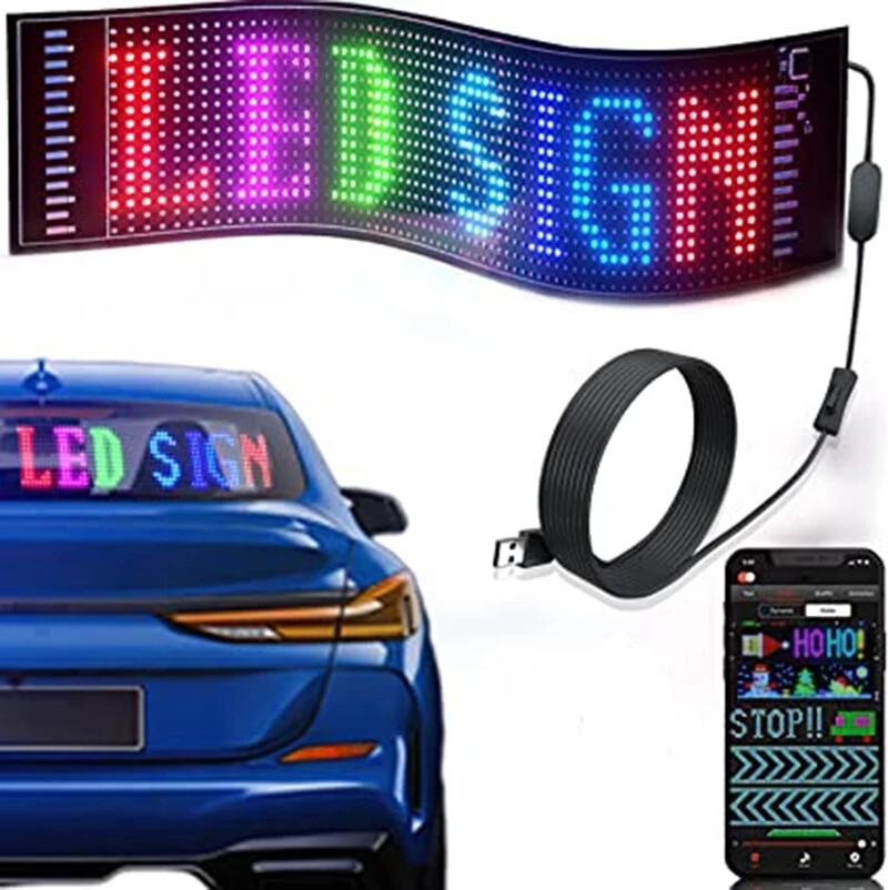 LED Sign USB Programmable Pixel Matrix Soft Message Screen App Control Car