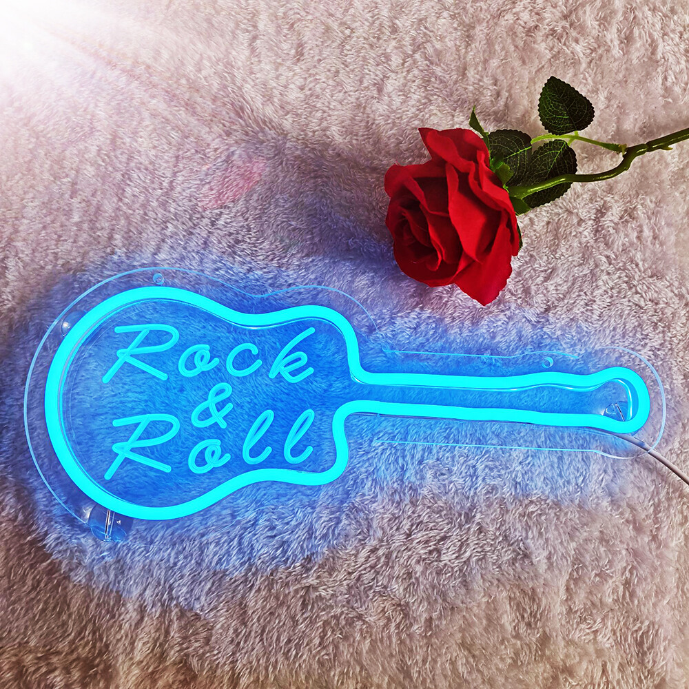 Qomolangma 2.6 » X 8.5 » Blue Guitar shape Rock&Roll LED Neon Sign