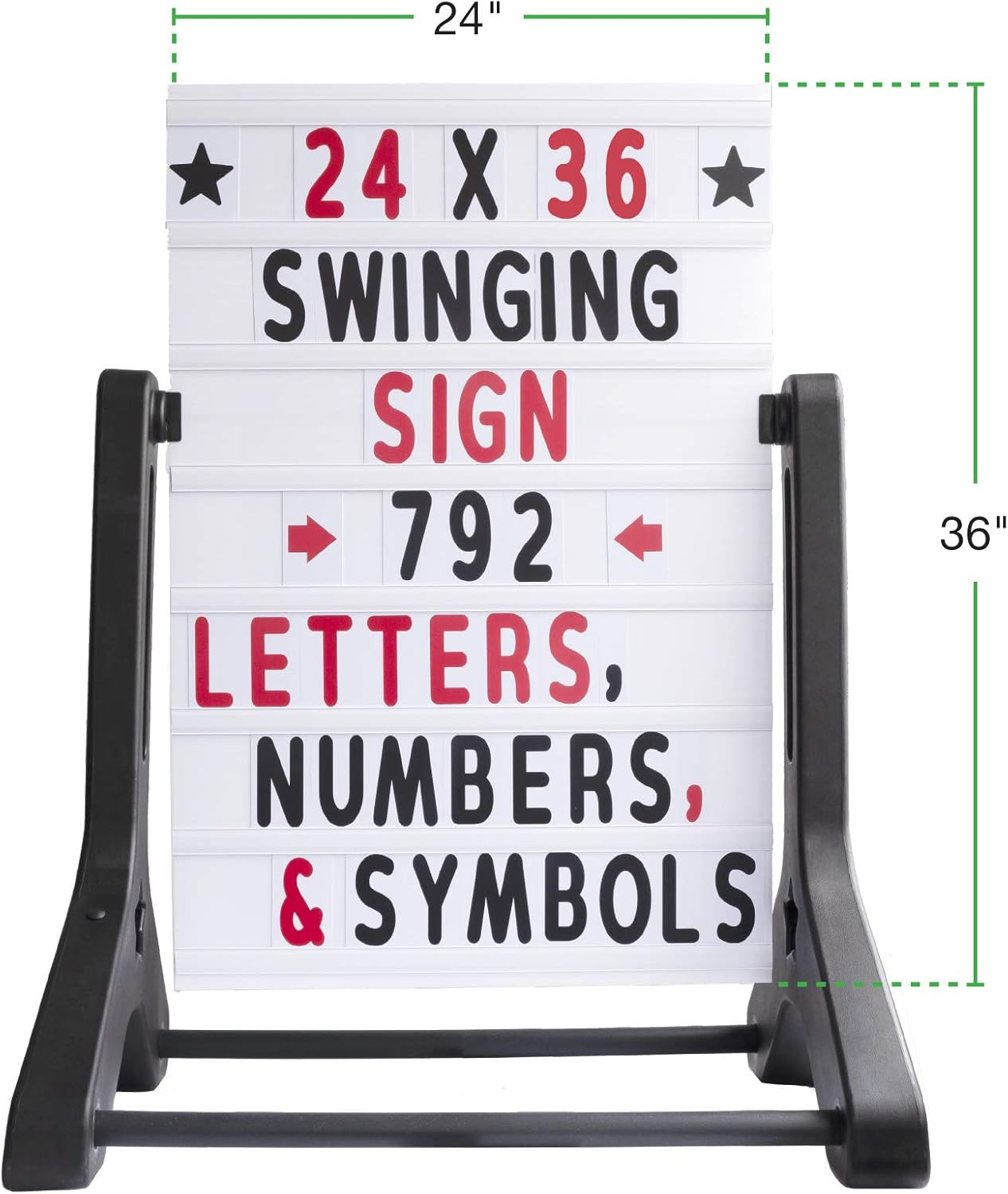 Swinging Changeable Message Sidewalk Sign: 24&Prime; X 36&Prime; Sign with 792 Pre-Cut Doubl