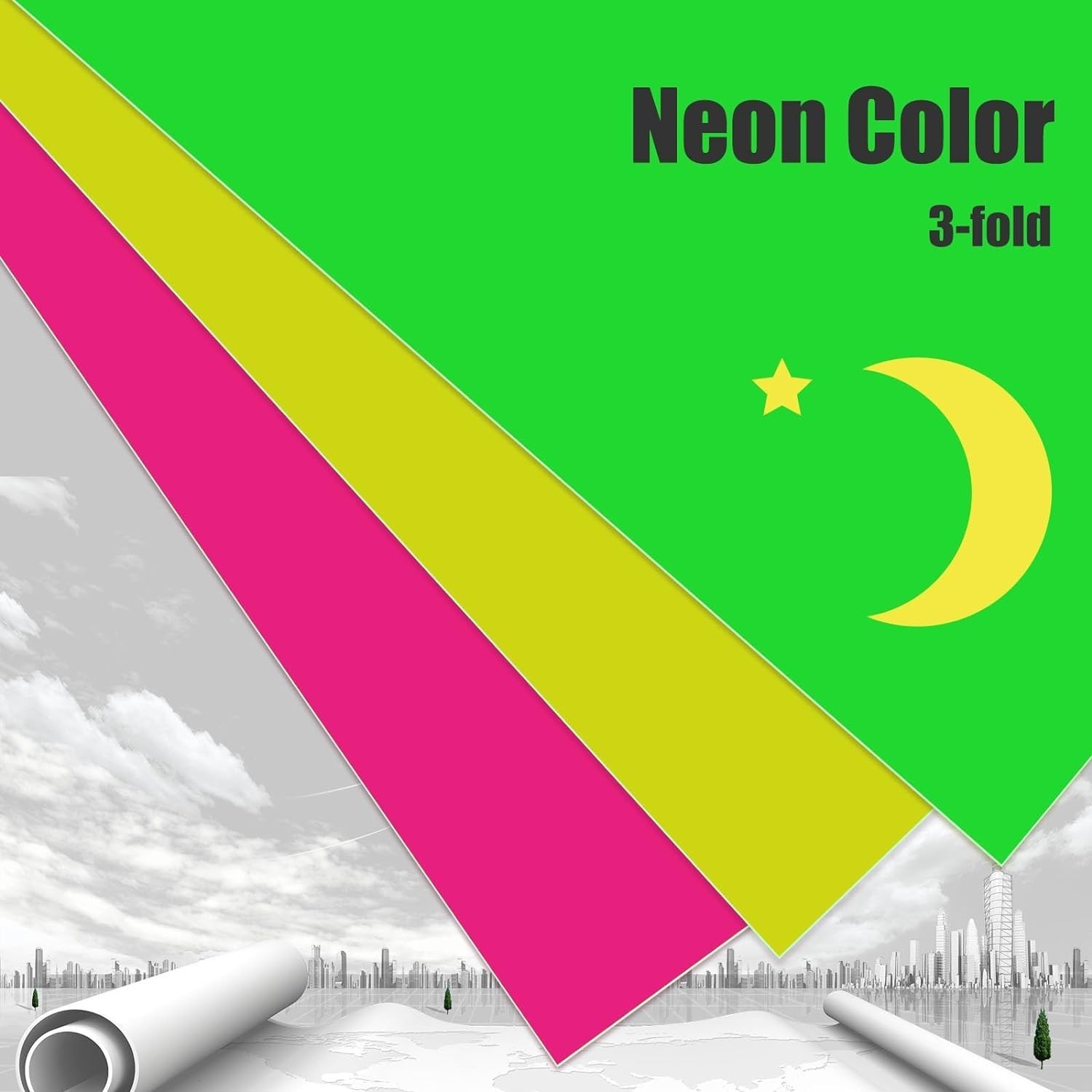 3 pcs Small Neon Trifold Poster Board 16 x 24 Inches, Bright Color Tri Fold D…