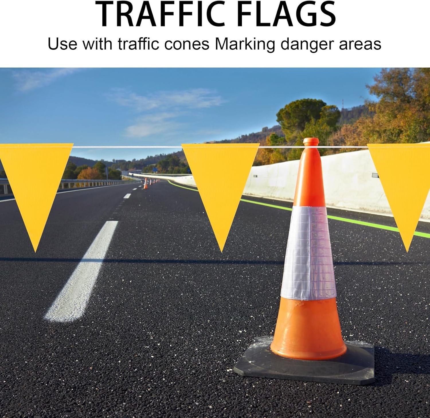 YELLOW 7×10&Prime;x100 ft – Pennant Banner Safety Flags on String for Parking, Traffic