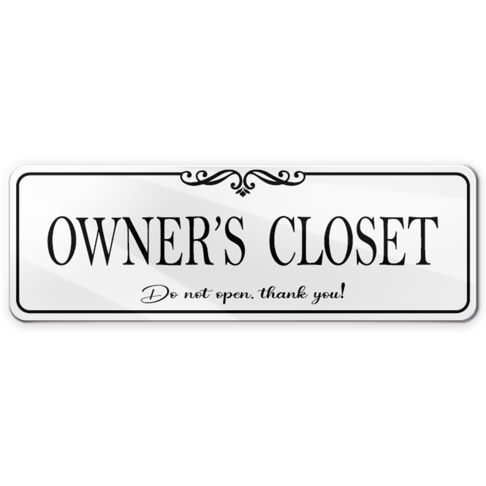 9×3 Inch Owners Closet SelfStick Acrylic Signage Door Decal Elegant White
