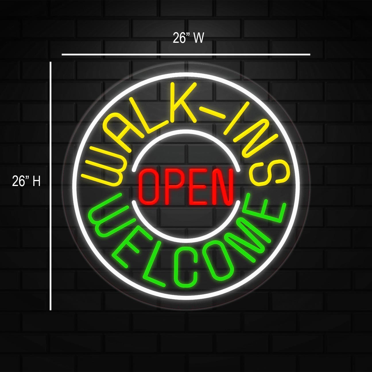 Open Walk-ins Welcome Sign for Business | LED Flex Neon | 26&Prime;W x 26&Prime;H x 1&Prime;D
