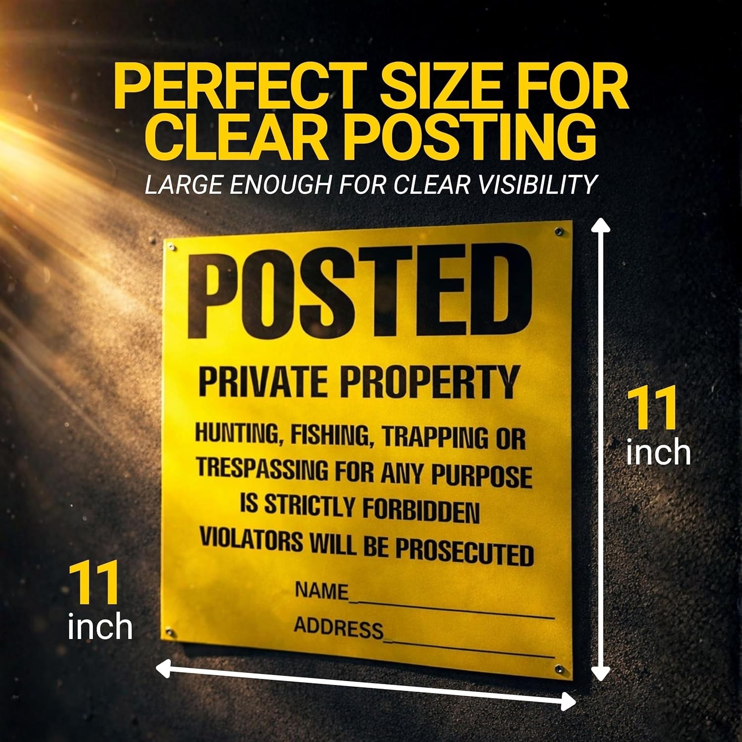 Heavy Duty Posted Signs – No Hunting or Trespassing Yellow 11&Prime; x 11&Prime; 100 Pack