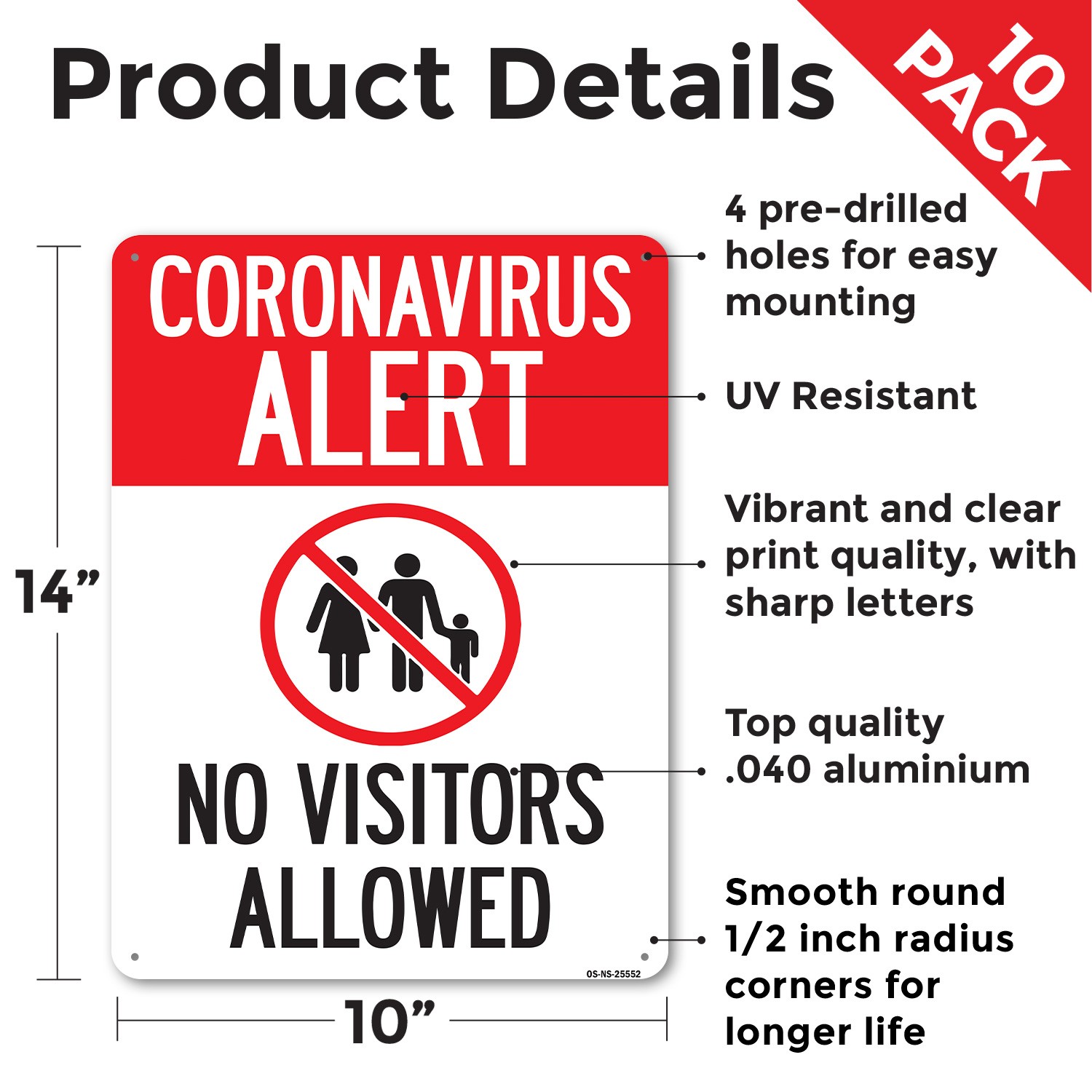 Coronavirus Alert No Visitors Allowed Public Safety Sign Or Decal – 5 or 10 Pack