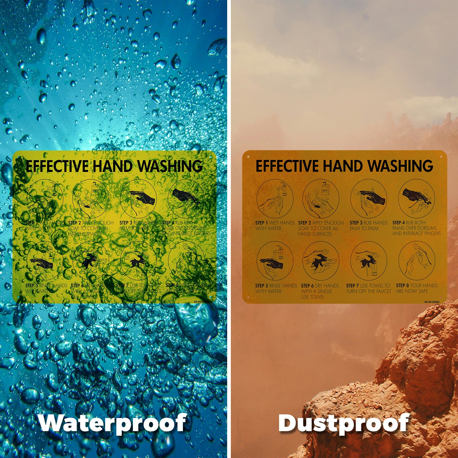 Effective Hand Washing Public Safety Sign Metal, Plastic, Decal – 5 or 10 Pack