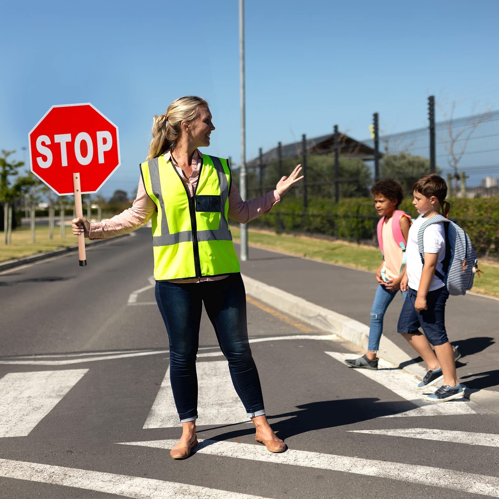 Stop Slow Sign Handheld Stop Sign with Handle 13 x 13 Crossing Guard Stop Sig…