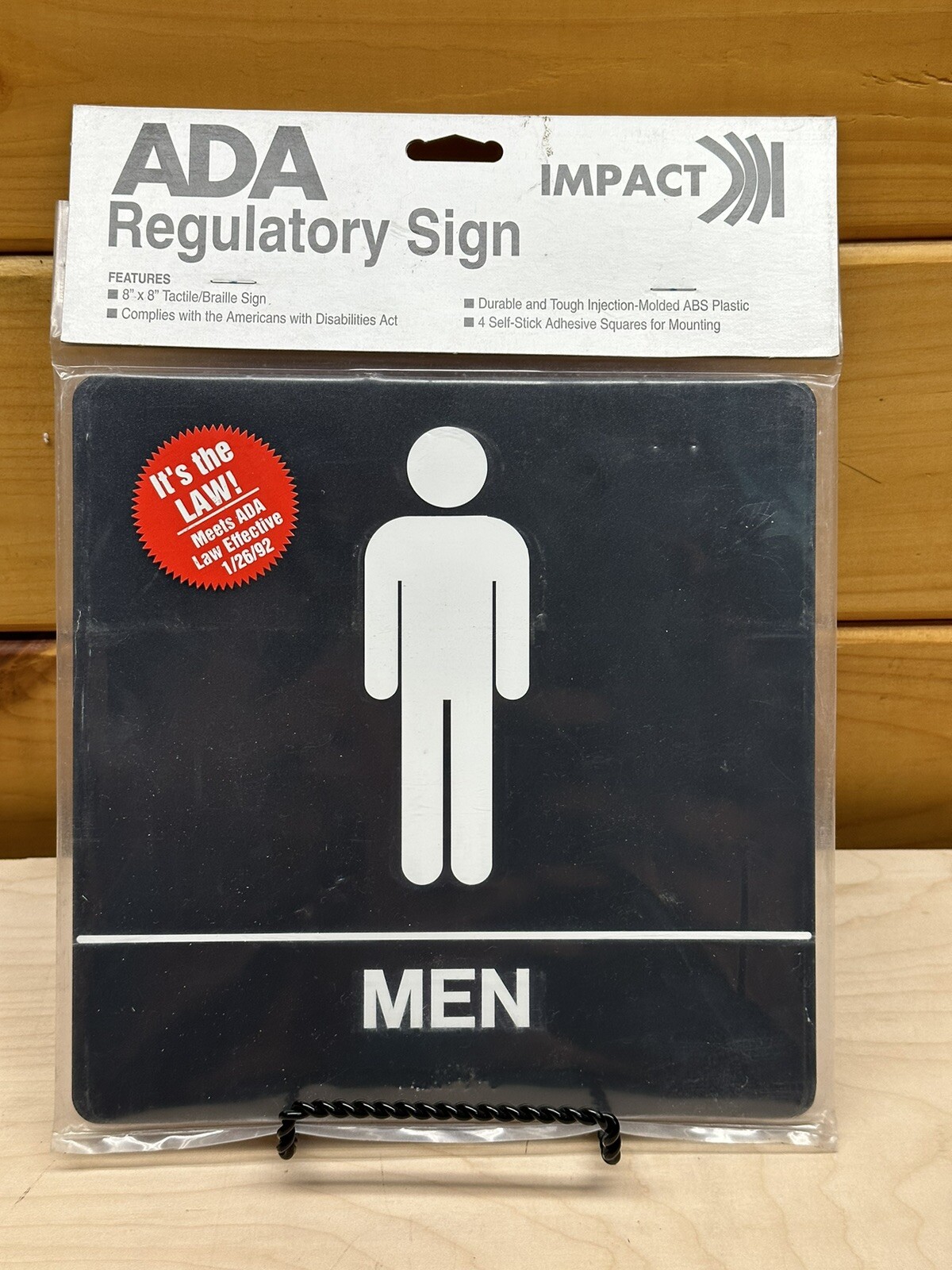 VTG NEW Men&rsquo;s Restroom Sign by Impact #5201, 8×8 ADA Black with Tactile/Braille