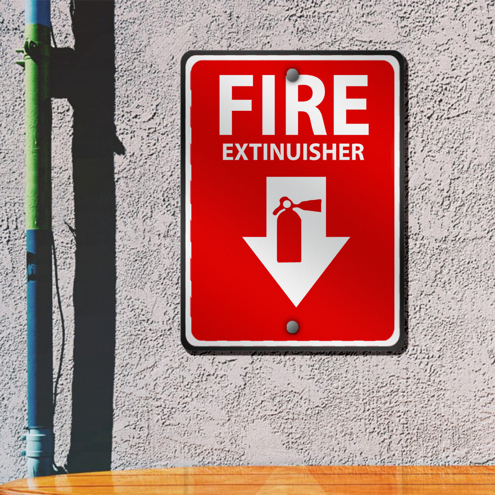 Vertical Metal Sign Fire Extinguisher Weatherproof Street
