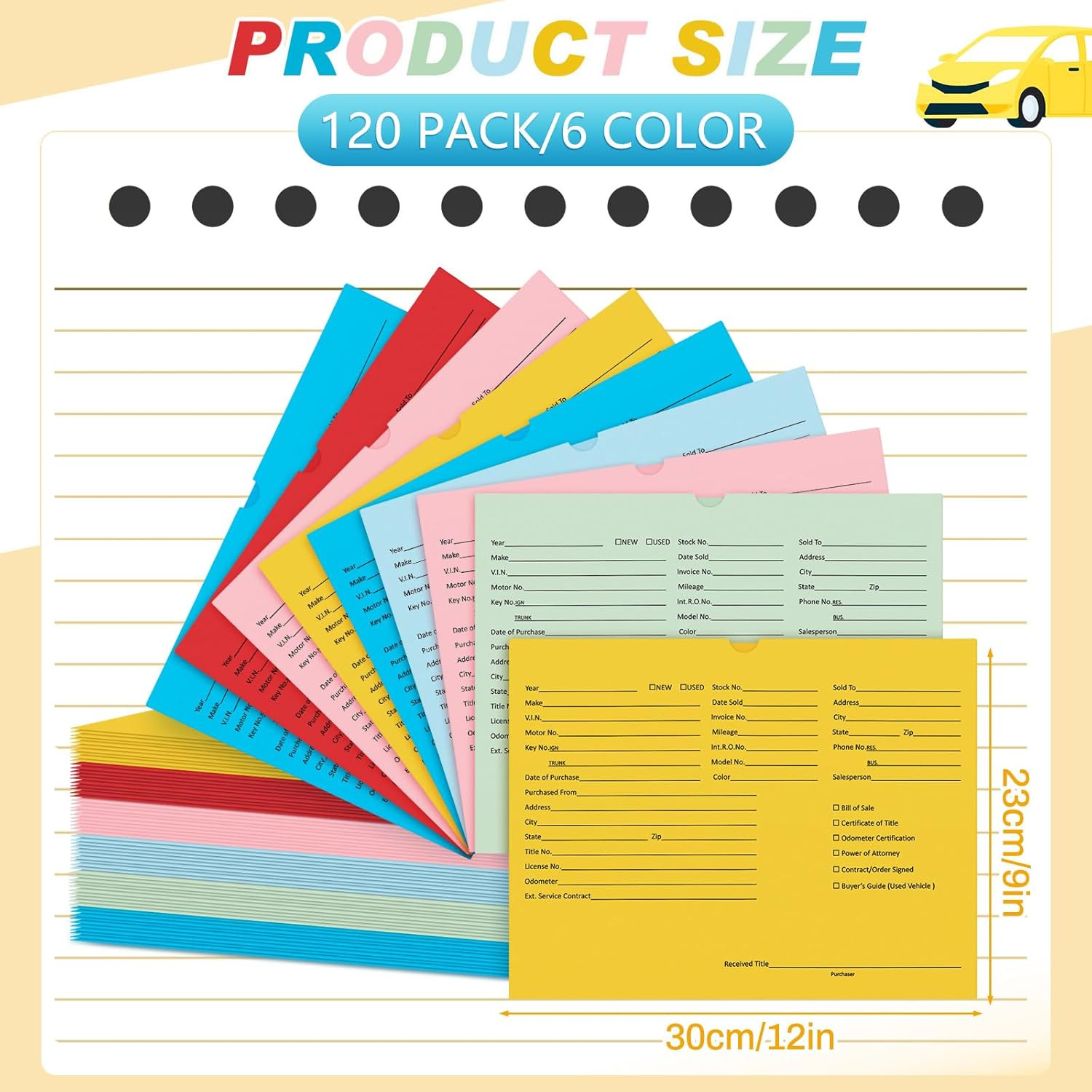 120 Pcs Vehicle Dealer Jackets for Car Sales Colored Printed Deal Envelopes Deal
