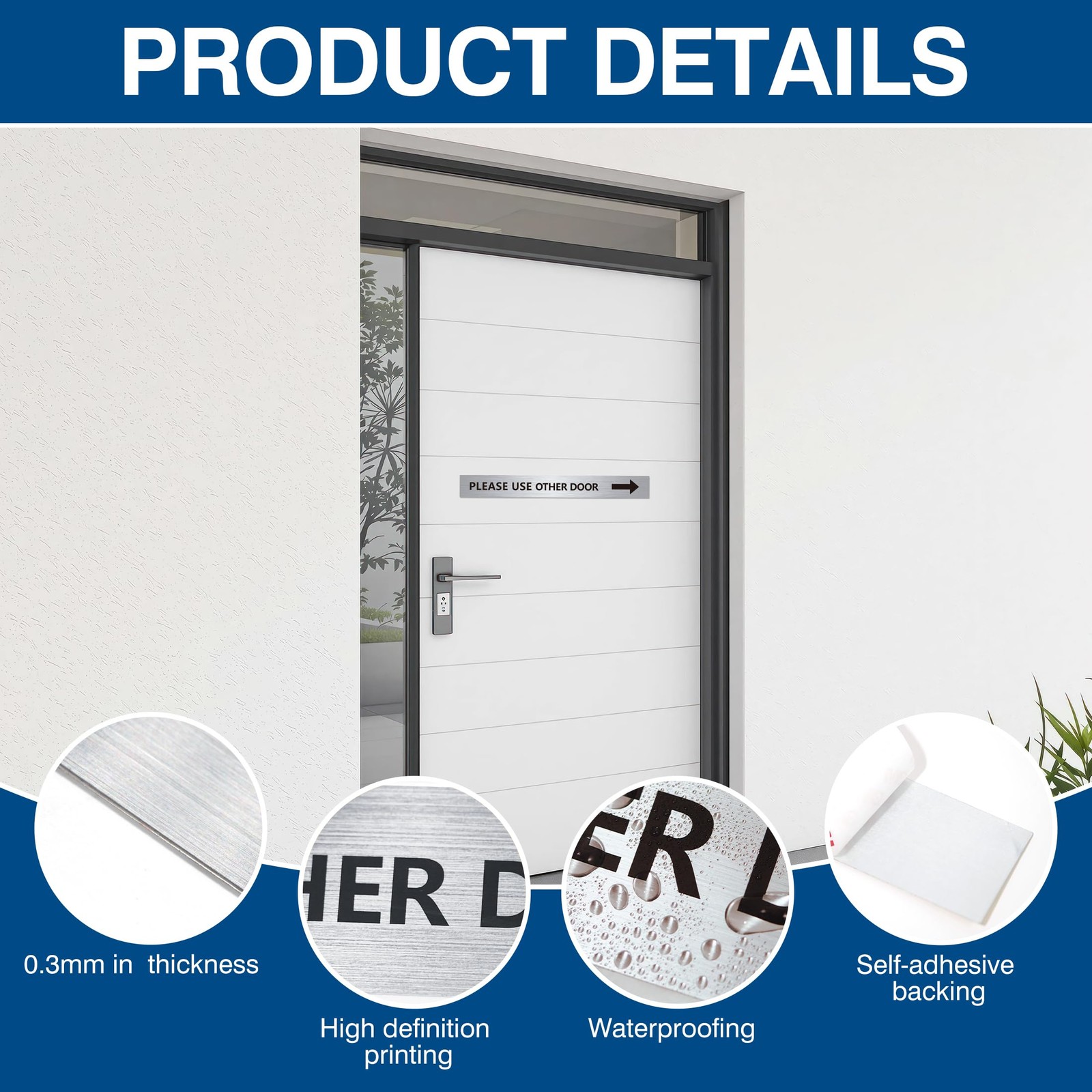 2Pack Use Other Door Sign，Self-Adhesive Weatherproof Black Silver Vinyl Pleas…