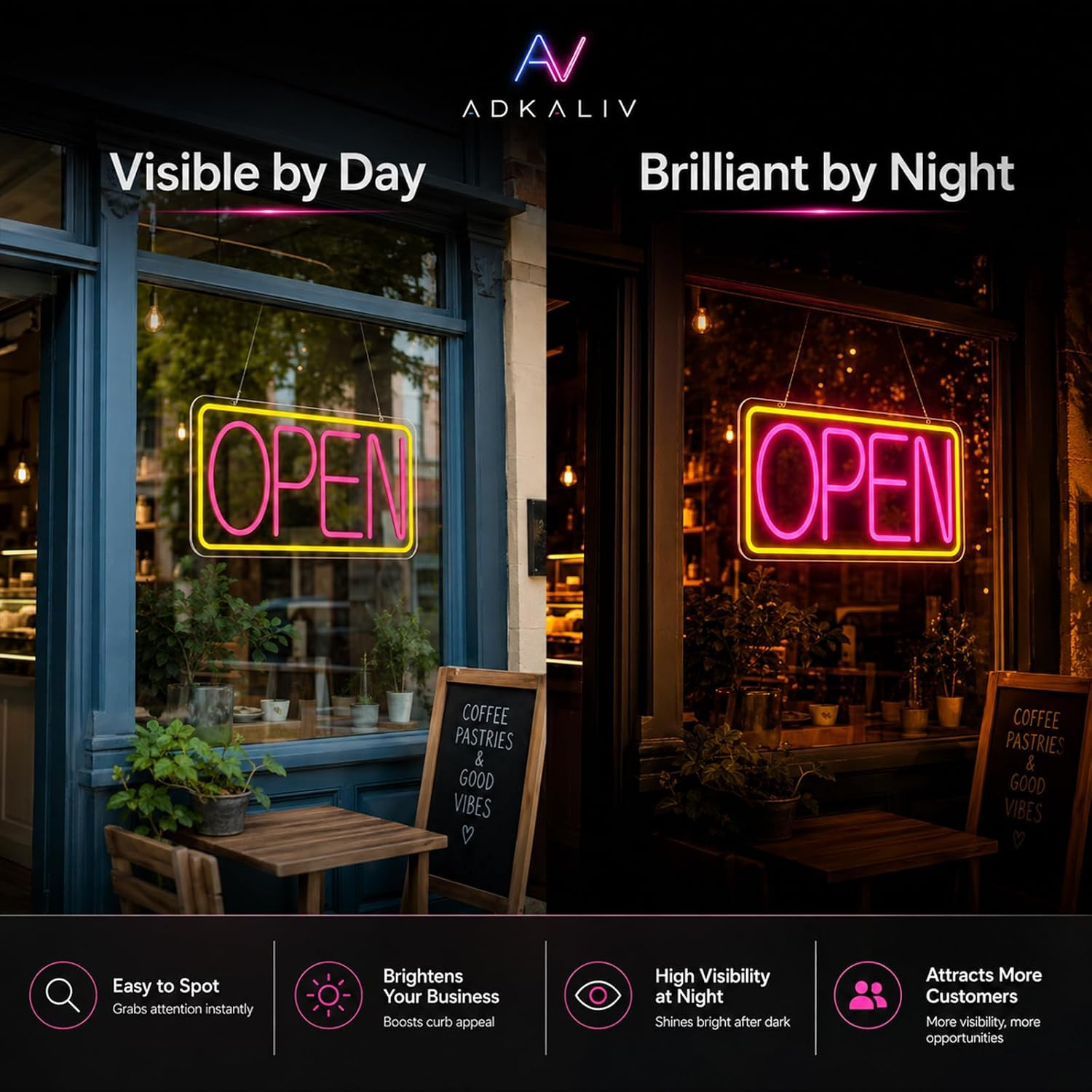 LED Open Sign Neon Light 17&Prime; X 9.3&Prime; for Business Window Yellow + Rose Red