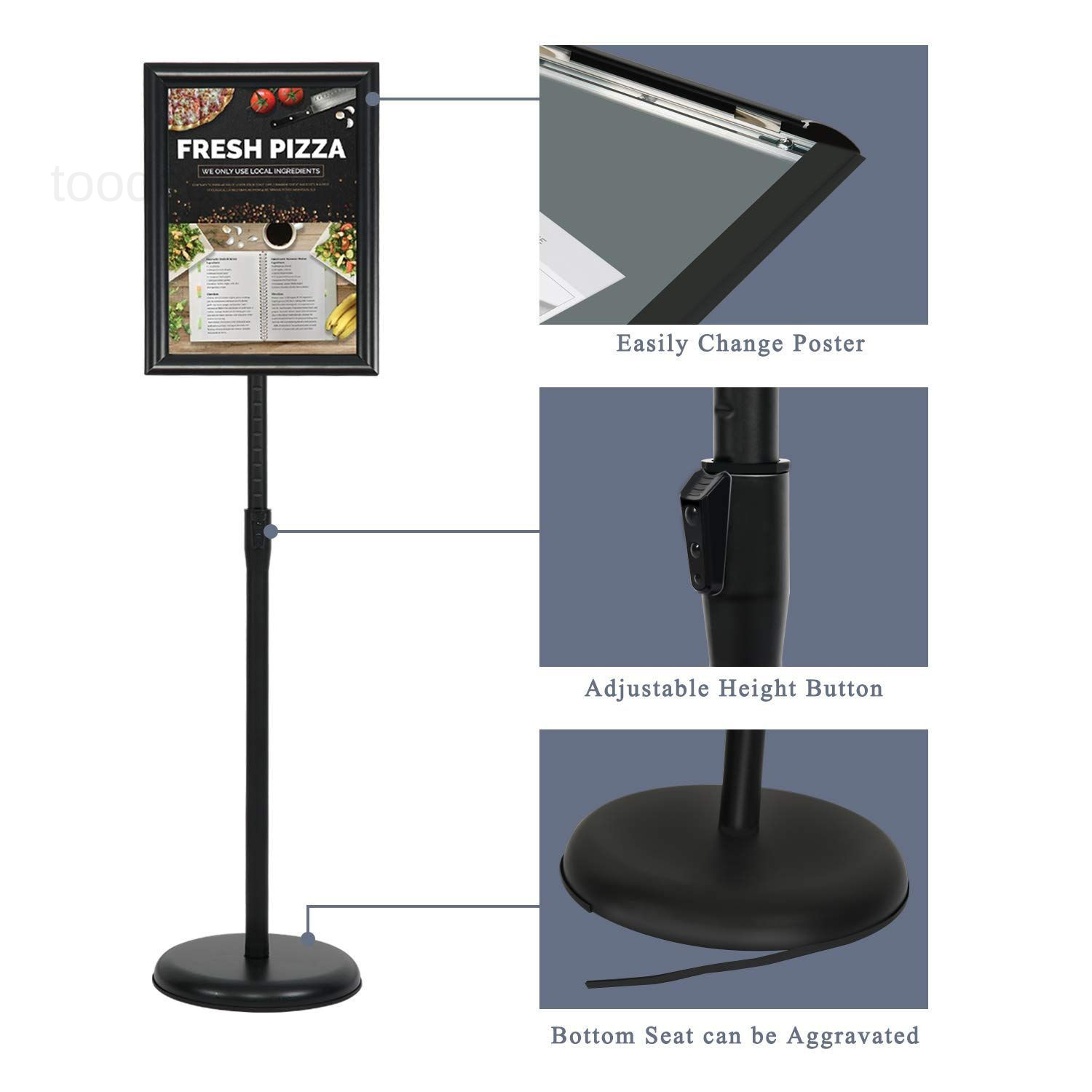 8.5 x 11 Inch Adjustable Pedestal Sign Poster x 11 inches, Black