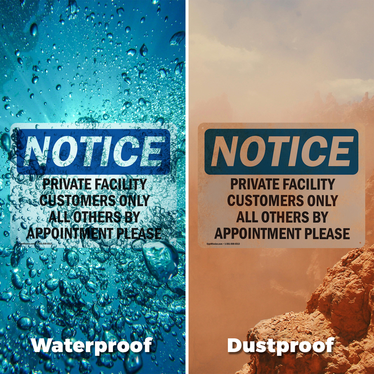 (2 Pack) Private Facility Customers Only All Others OSHA Notice Sign Decal Metal