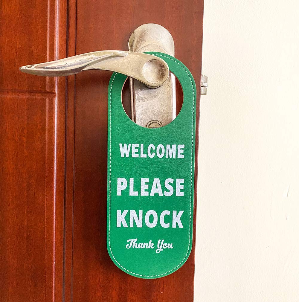 2 Pack PU Leather Do Not Disturb Door Hanger, Double Sided, Red, Green, Sign