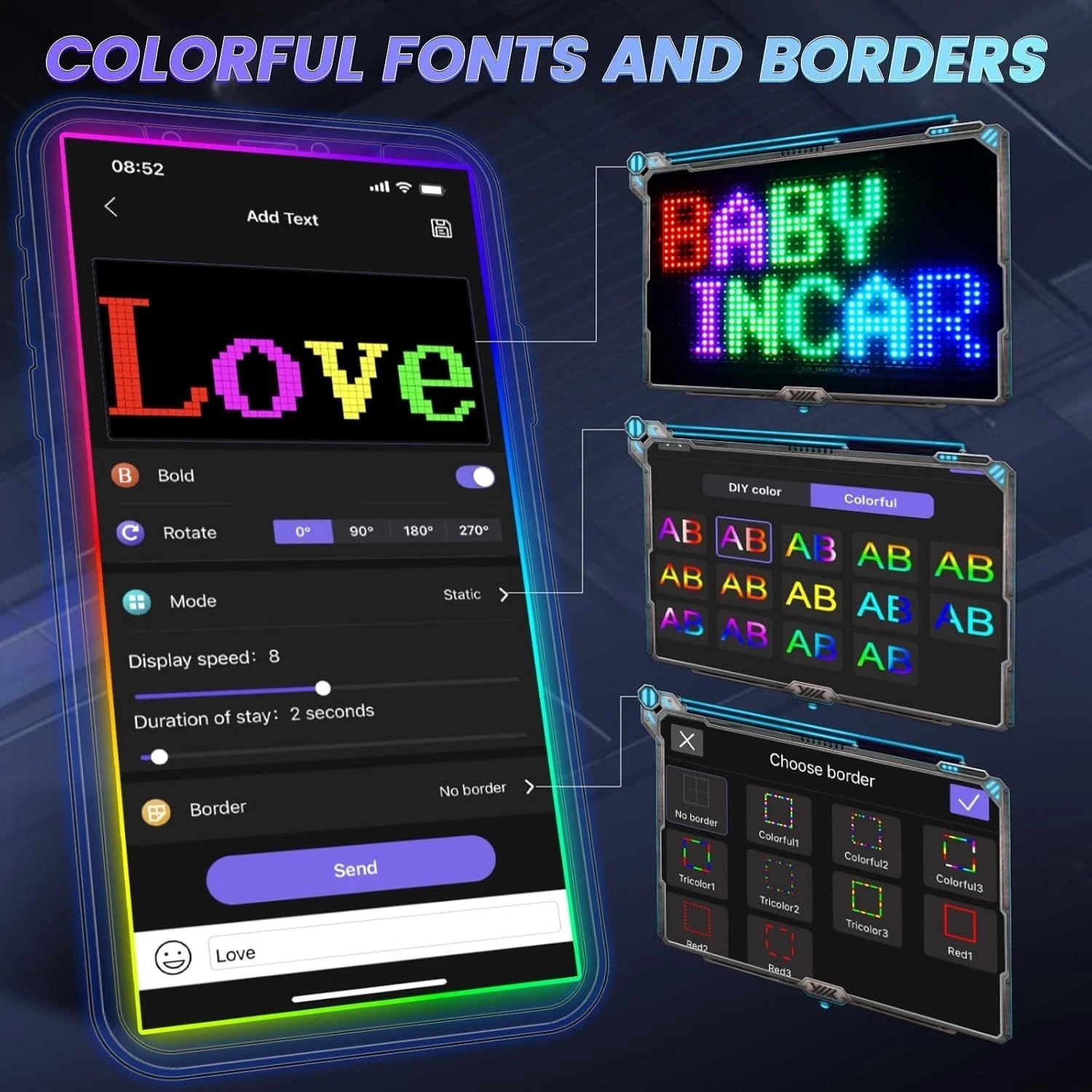 Vibrant Dual Row LED Light Sign for Cars – 10.6 »x4.7 » with APP Control