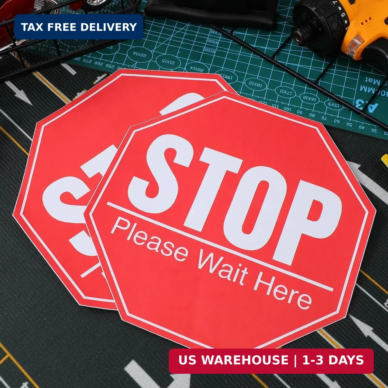 Toddmomy 5 Pack 8&Prime; Stop Sign Floor Stickers, Social Distancing Please Wait Here