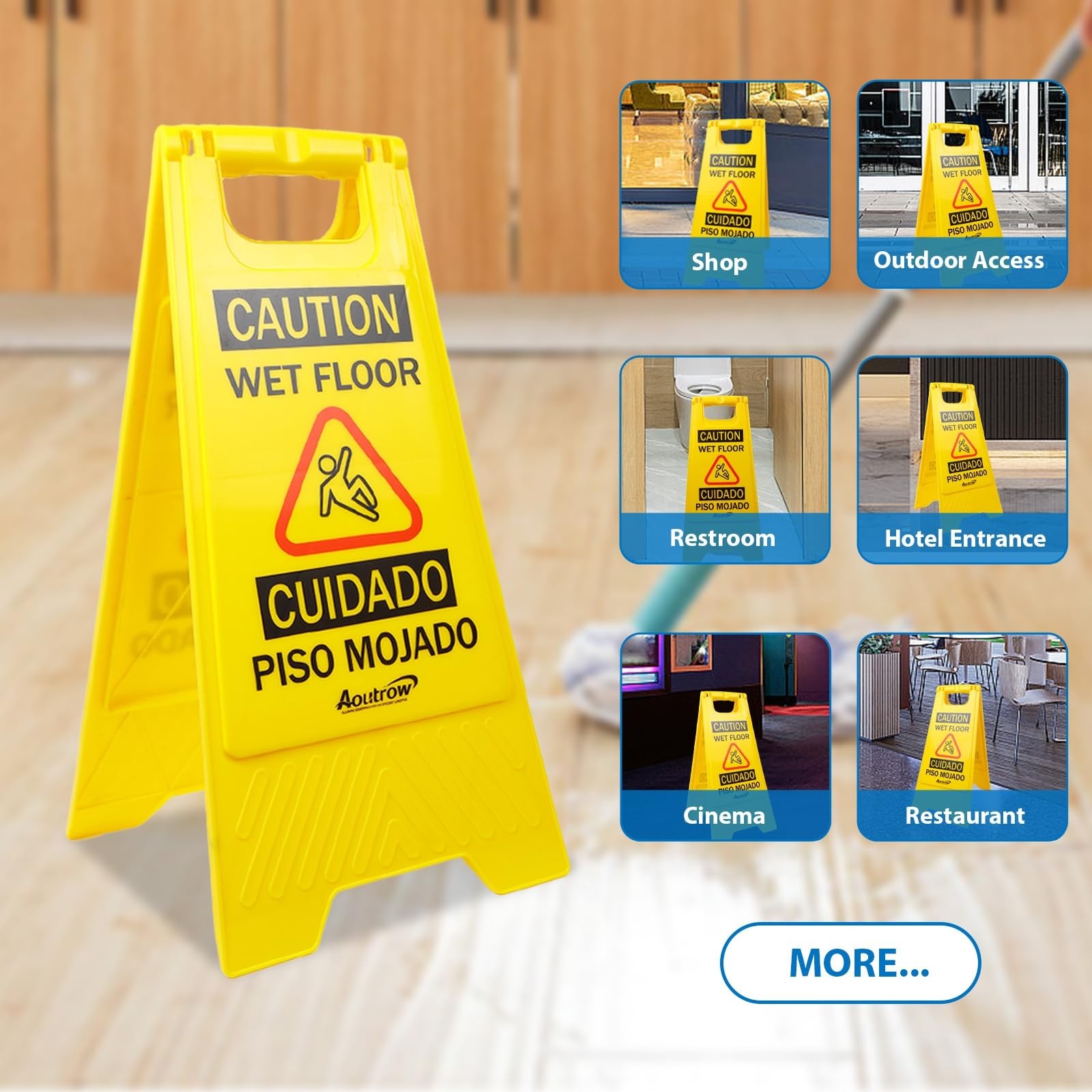 Caution Wet Floor Sign, （L:17.12in W:8.38in H:0.94in）2-Sided Foldable Safety …