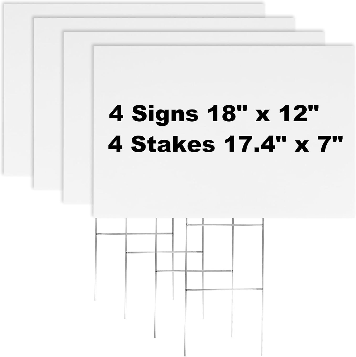 4 Pack 18 x 12 Inches White Corrugated Plastic Yard Sign with Metal Stakes