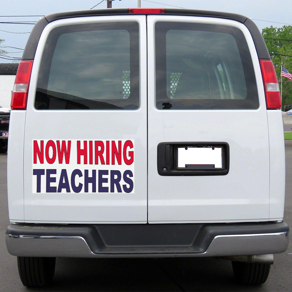 Car Magnet Set of 2 Now Hiring Teachers Red Blue Car Advertising Industrial Sign