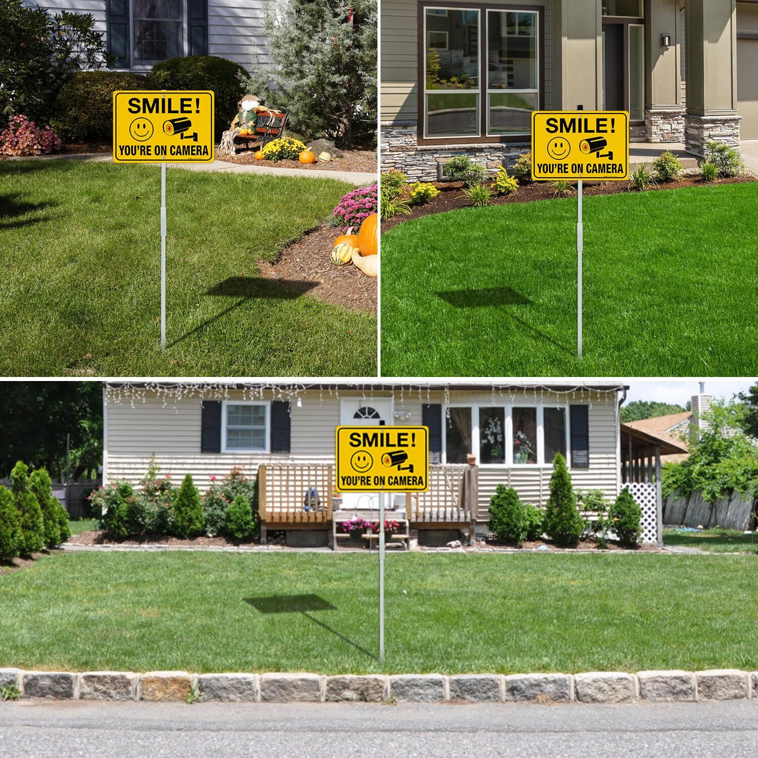 Smile You Are On Camera Sign 14×10 Inch Aluminum 36&Prime; Stake Reflective Kit Set