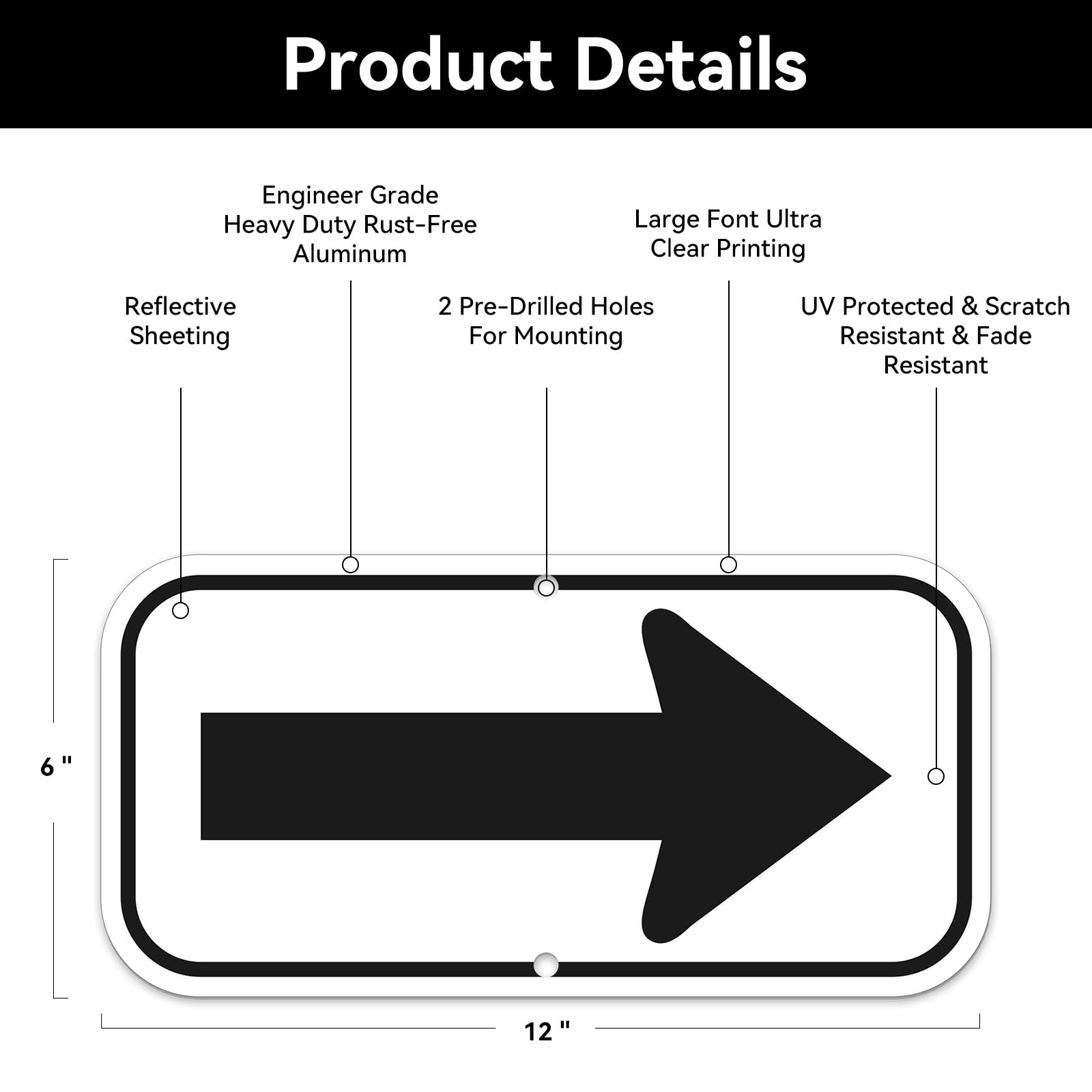 Arrow Sign, for Indoor or Outdoor Use Aluminum Reflective Signs Rust Free