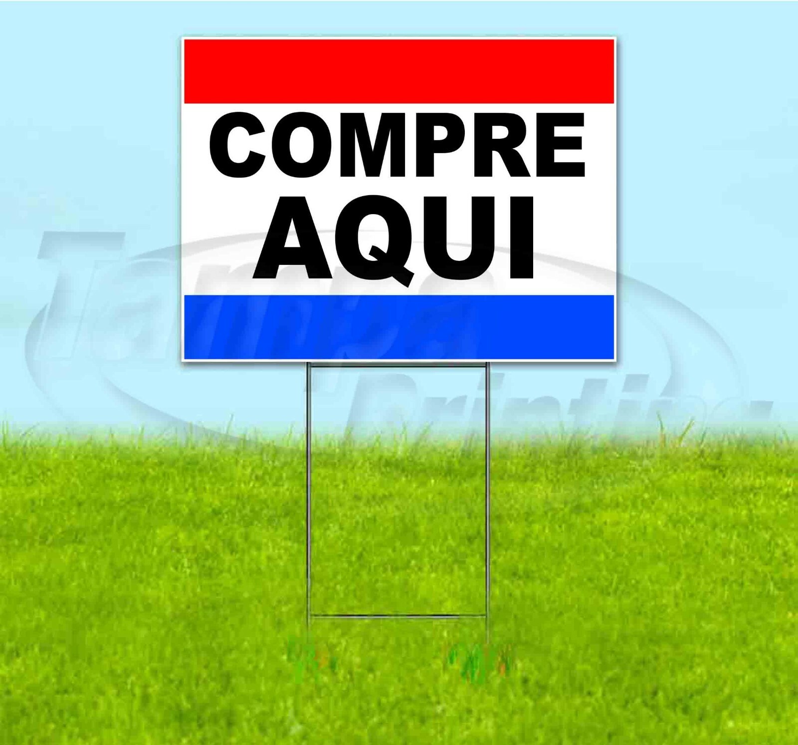 COMPRE AQUI 18×24 Yard Sign WITH STAKE Corrugated Bandit USA BUSINESS SPANISH
