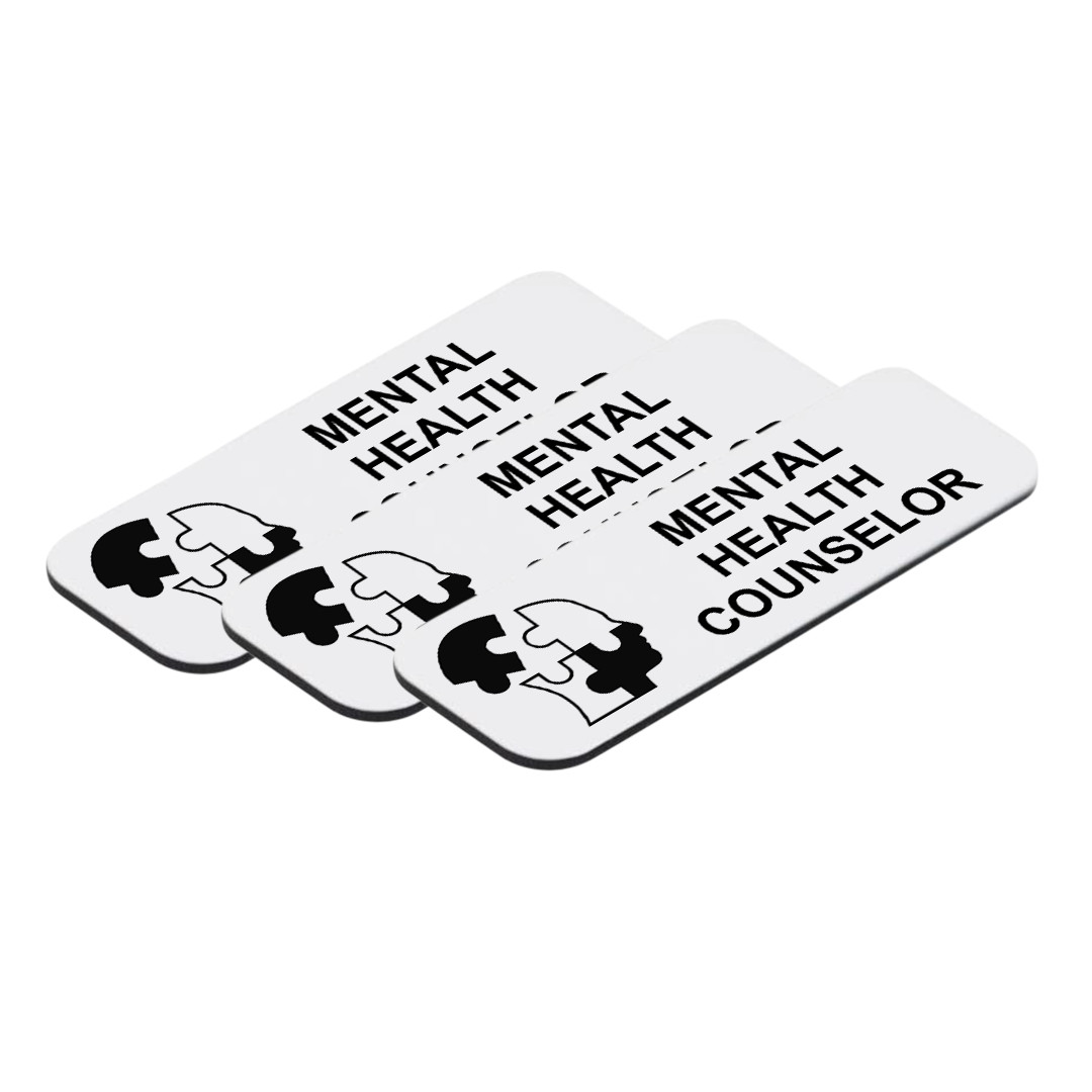 Mental Health Counselor 1&Prime; x 3&Prime; Name Tag/Badge, (3 Pack)