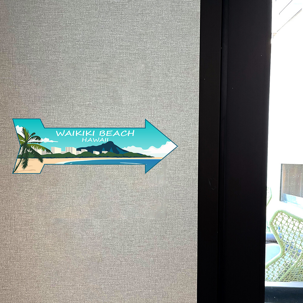 Arrow Shape Plus Waikiki Beach, Hawaii 12×4&Prime; Wall or Door Sign
