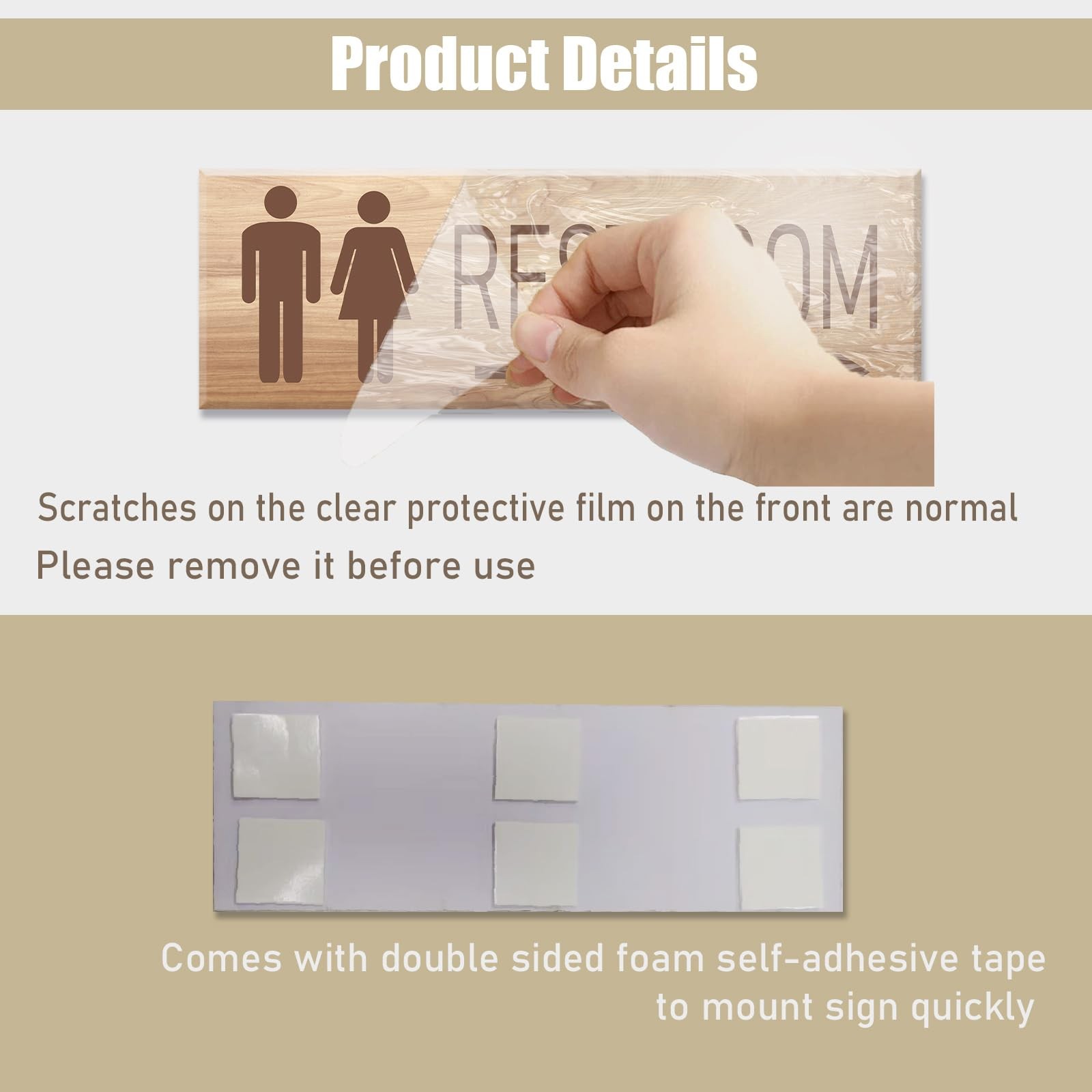 9×3 Inch Restroom Sign Arrow Right Acrylic Self-Stick Door Wall Signage Wood