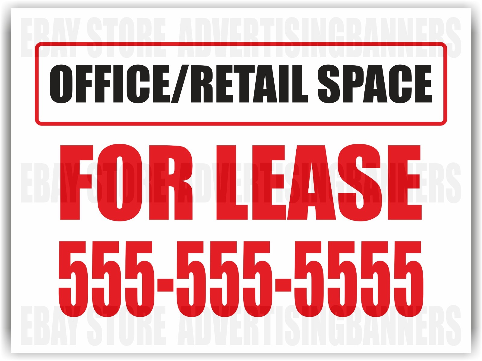 OFFICE RETAIL SPACE FOR LEASE Yard Sign with H-Stakes Rent Custom Phone