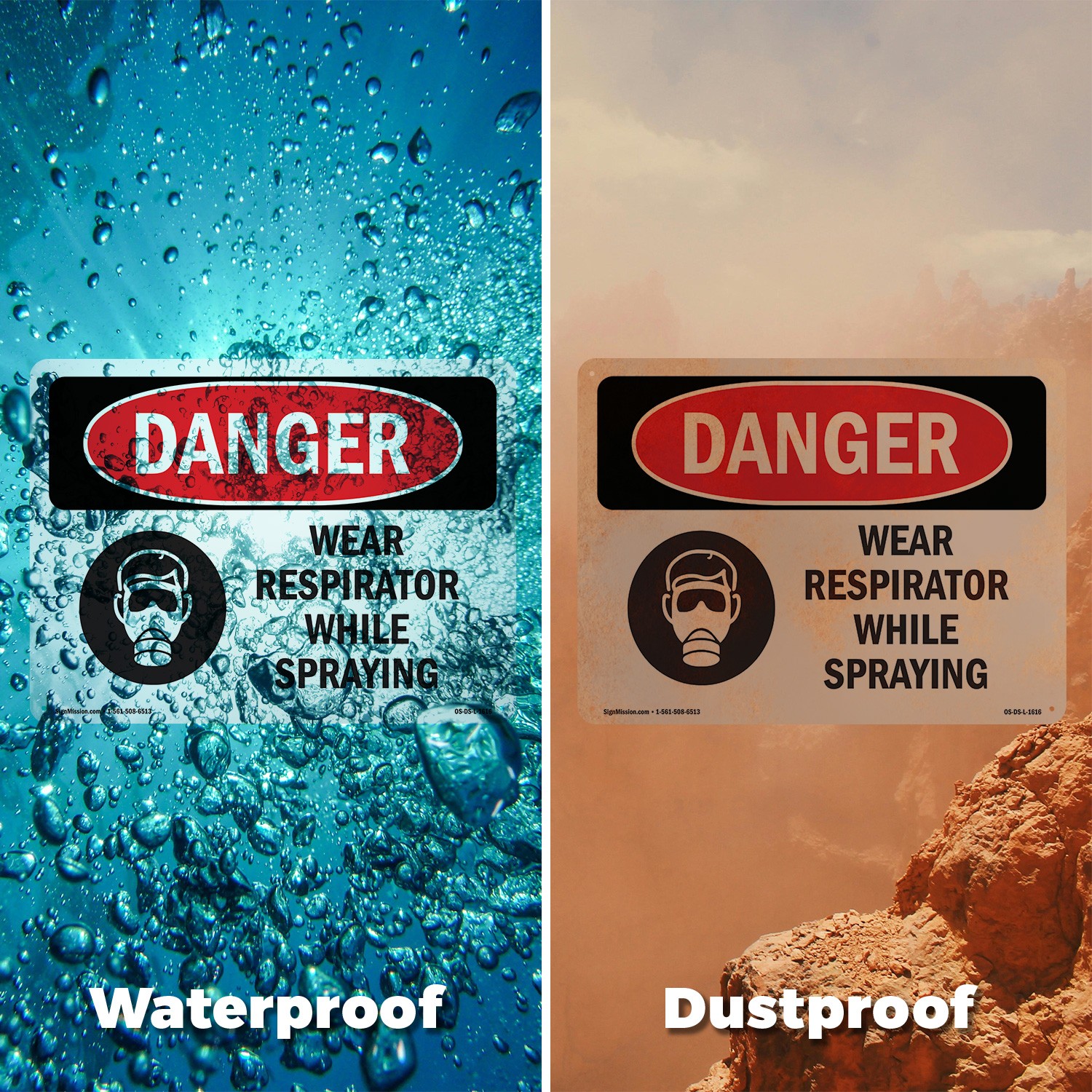 Wear Respirator While Spraying OSHA Danger Sign Metal,, Decal 5 or 10 Pack