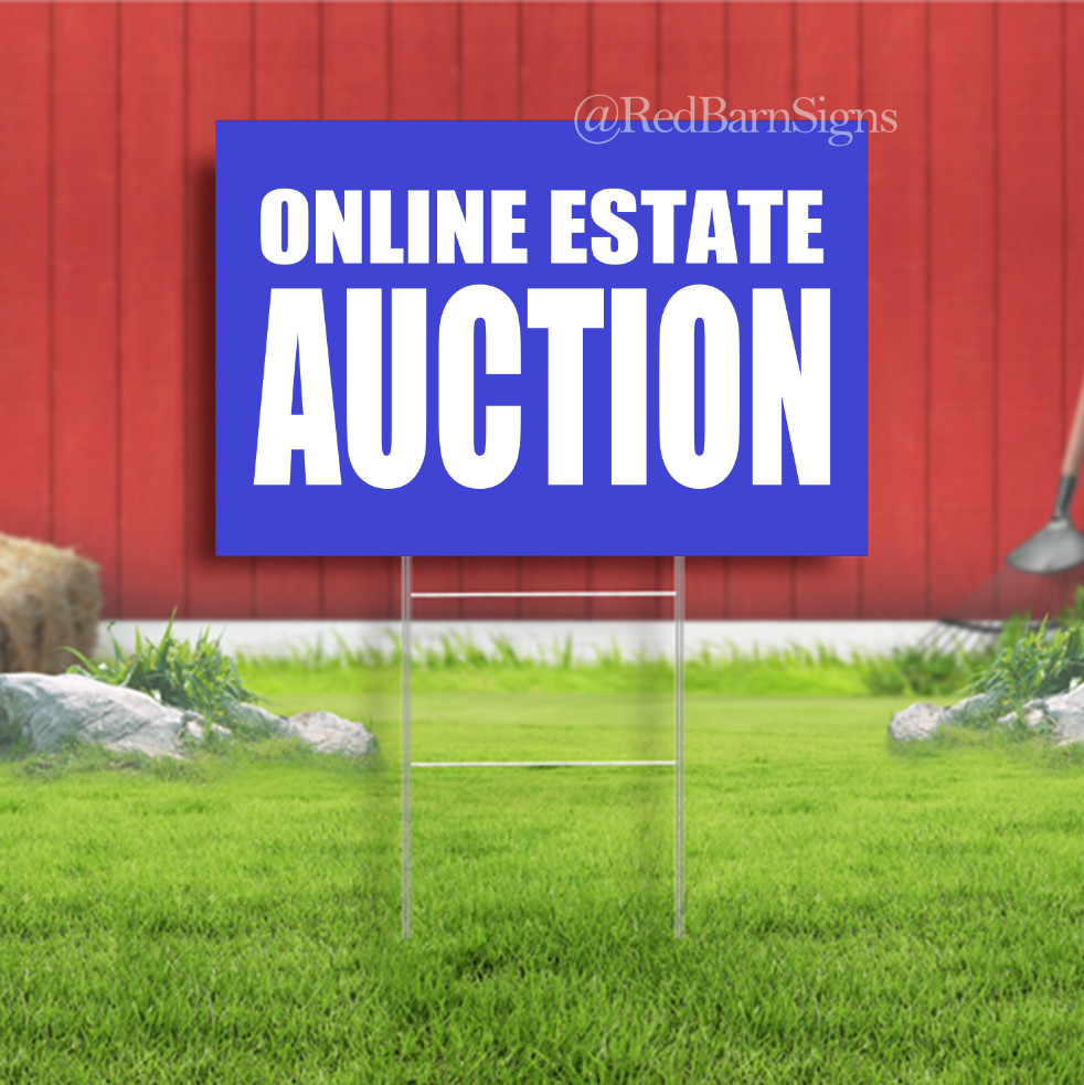 Online Estate Auction Indoor Outdoor Yard Sign with metal stakes
