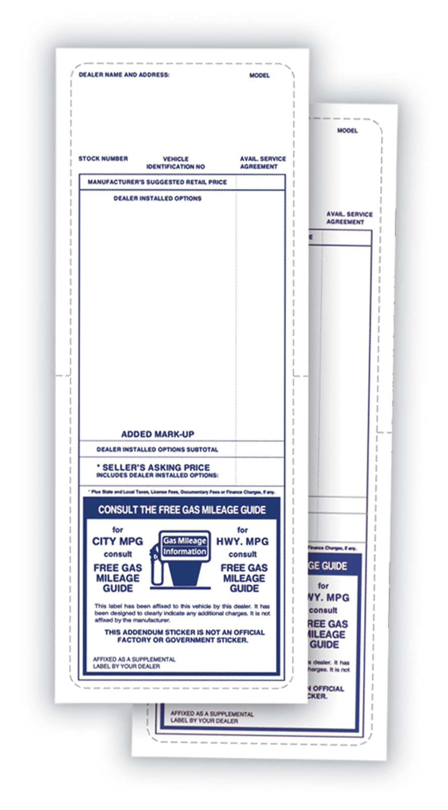 Addendum Sticker – Blue – 3 3/4&Prime;W x 10 1/2&Prime;L – Pack of 100