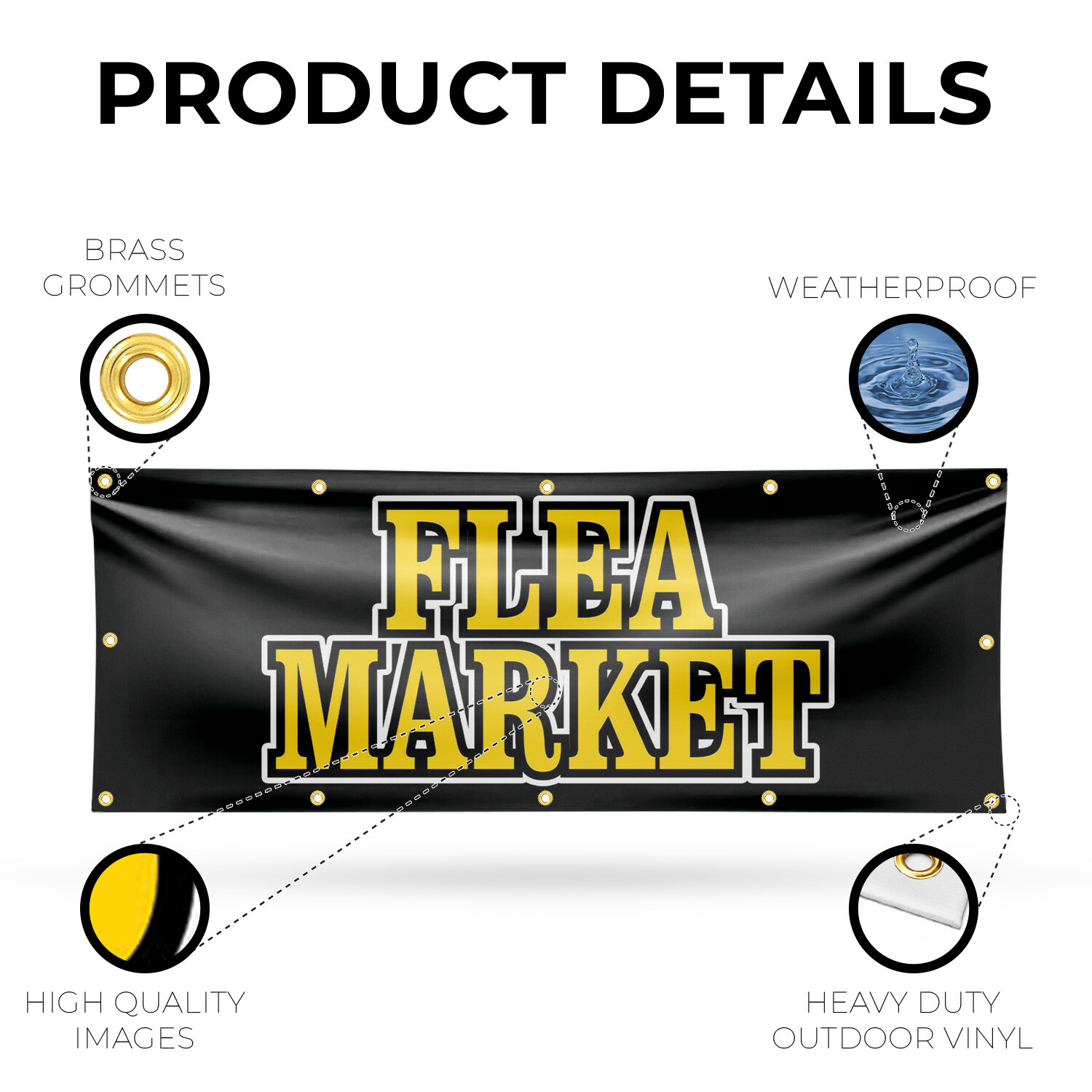 Flea Market 13 oz Vinyl Banner Sign with Metal Grommets Heavy-Duty Single-Sided