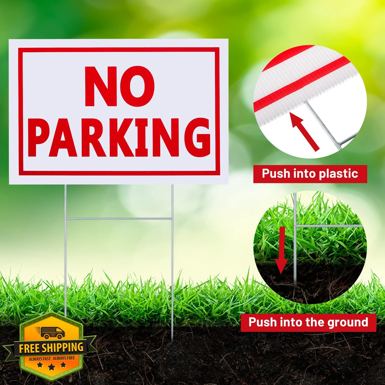 Blulu 16 Pcs No Parking Signs Stakes 12×8&Prime; White Red