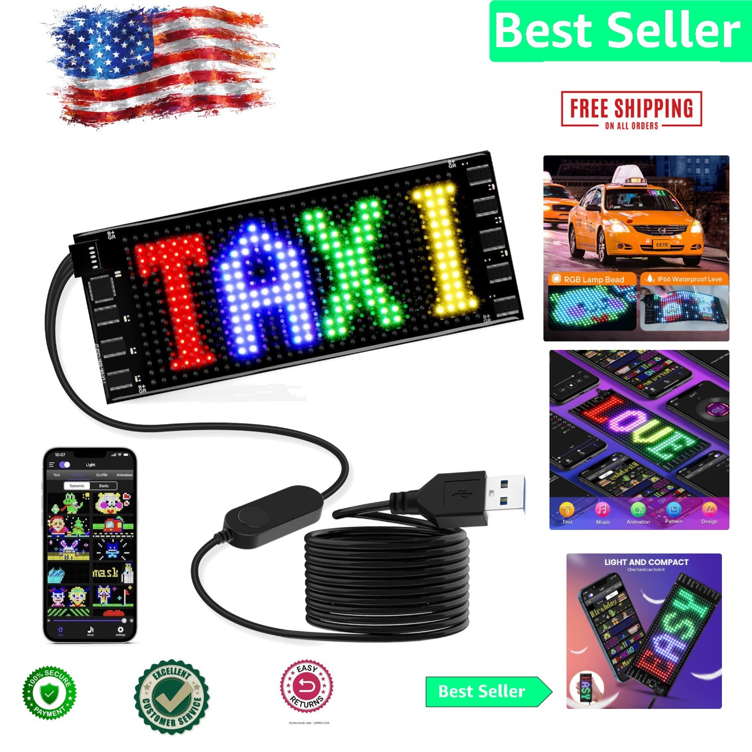 Customizable 7 »x3 » Bluetooth LED Car Sign – Perfect for Events & Celebrations