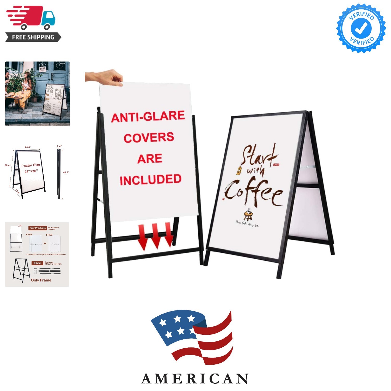 A Frame Sidewalk Sign 24×36 inches Sandwich Board Signs Outdoor Heavy Duty Do…