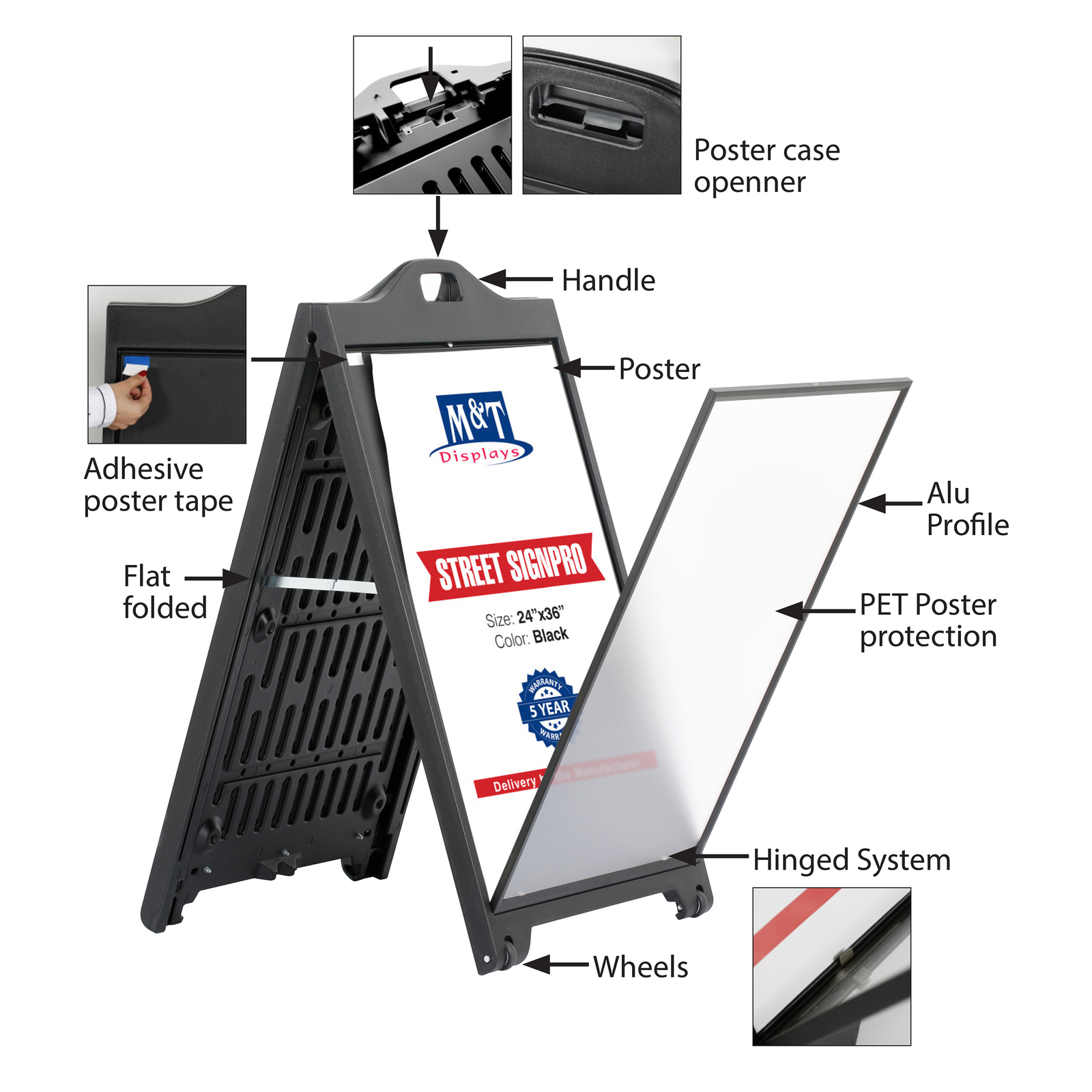 Street SignPro A-Frame Sidewalk 24×36&Prime; Folding Portable Display Black (Lot of 2)