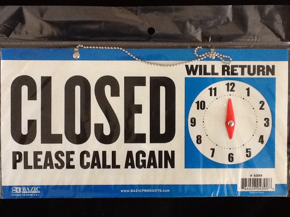 Open Closed Sign with Chain Two sided 11.5&Prime;x 6. FREE SUCTION CUP