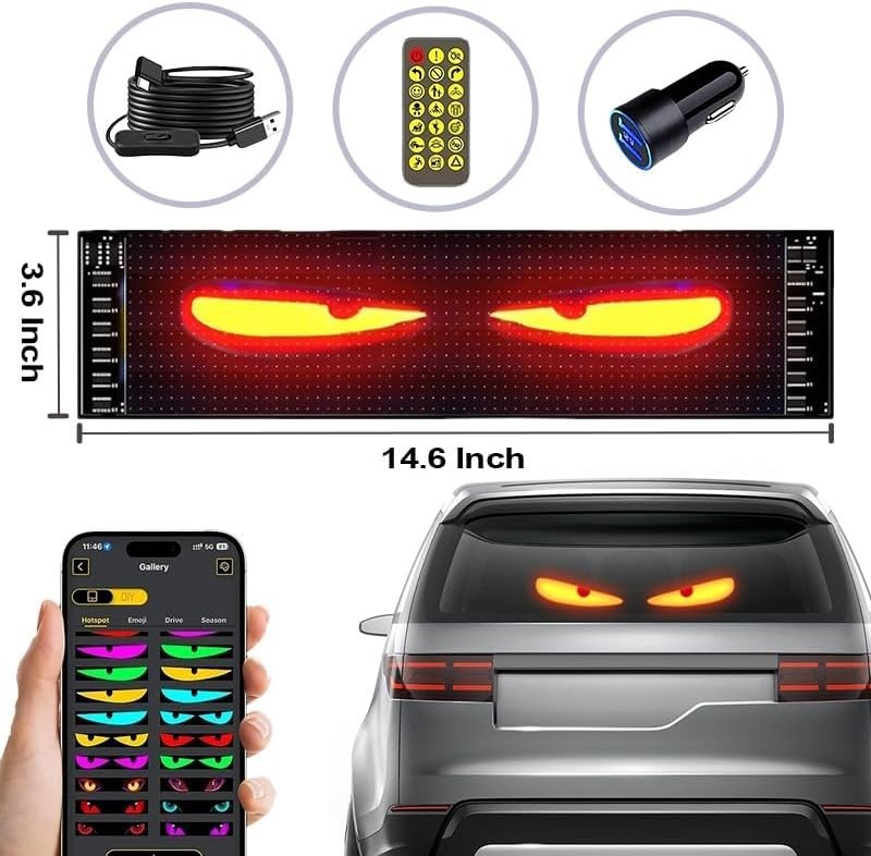 Customizable LED Car Sign with Bluetooth Control – 14.6 » x 3.6 » Flexibility