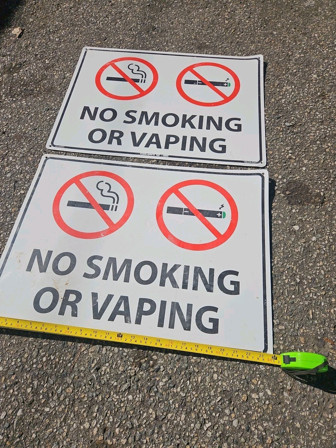 2 No Smoking or Vaping LARGE Metal Signs USED CONDITION 18X24 INCHES