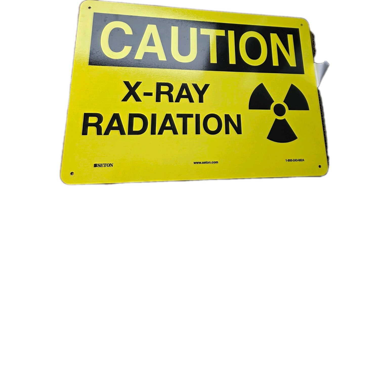 Seton Caution X-Ray Radiation Exterior Sign Yellow Black Business Hours/Status