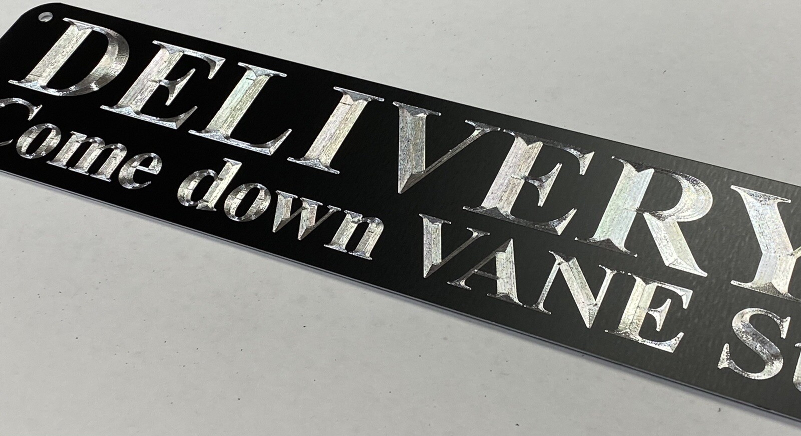 Engraved Custom Delivery Direction Diamond Etched Metal 12×3 Business Sign