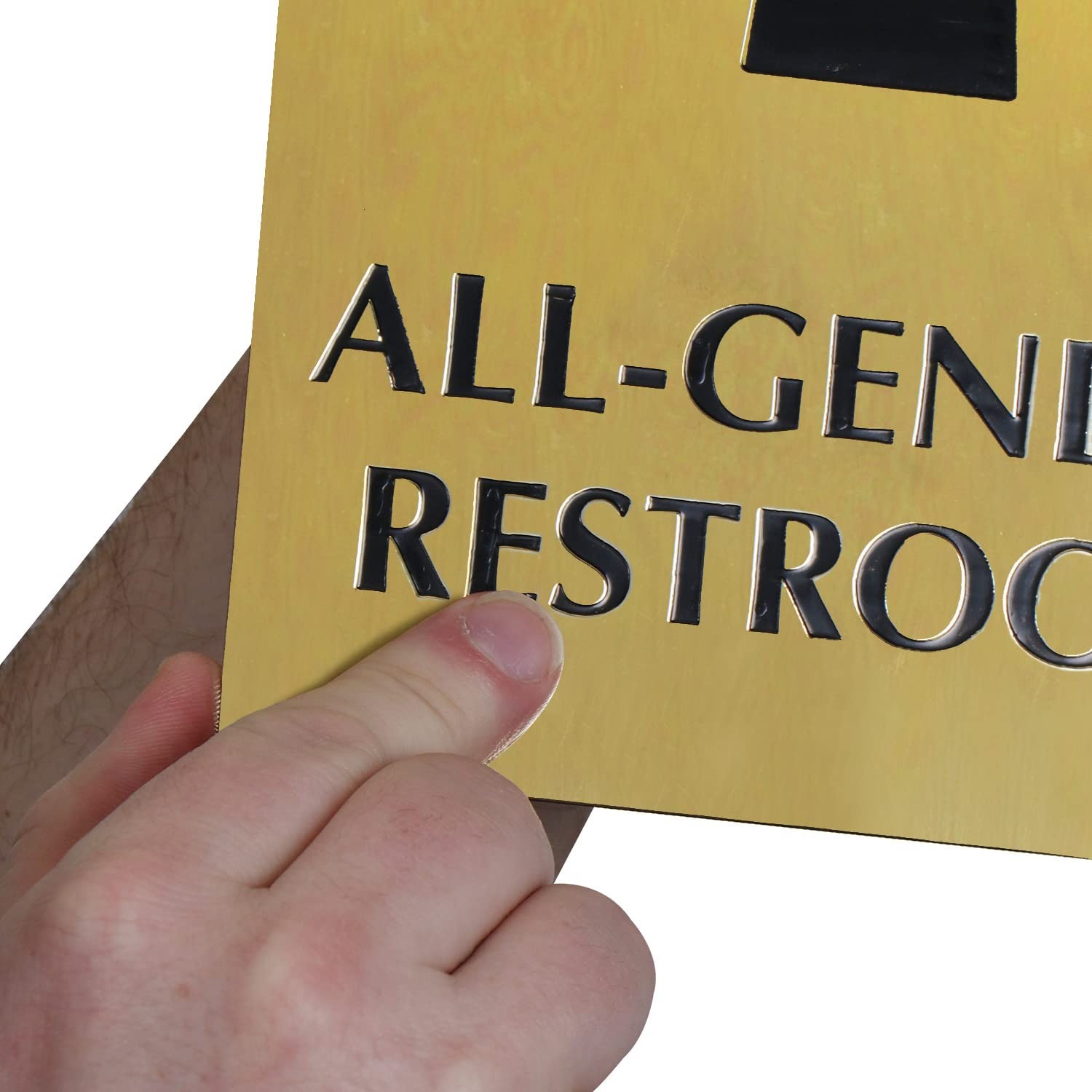 6×9 Inch All Gender Restroom Sign Brass Metal Engraved Door Mount Gold Black