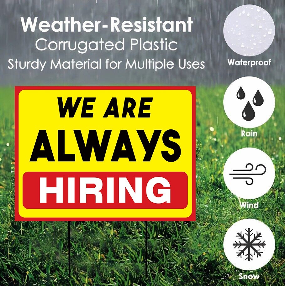2PC Hiring Yard Sign – Double Sided Help Wanted Signs for Business Signboard