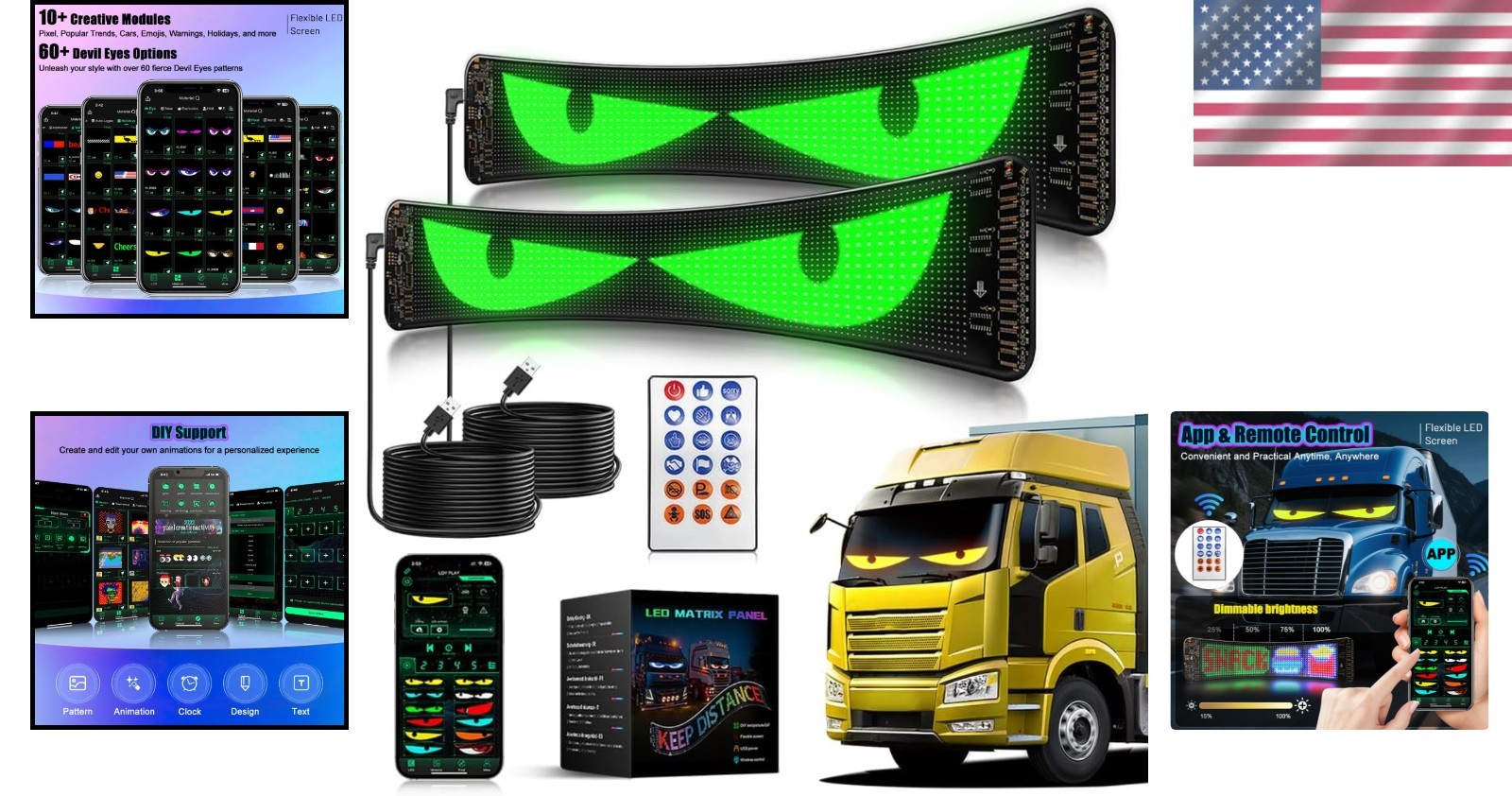 2-Pcs LED Devil Eyes for Car Windshield – Programmable & Customizable Displays