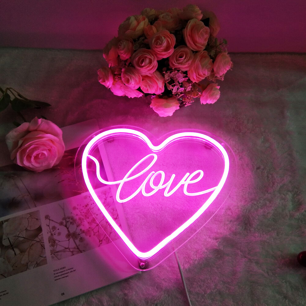 QOMOLANGMA 9.8 » X 9.4 » RedPink LED Neon Sign – Heart shape love