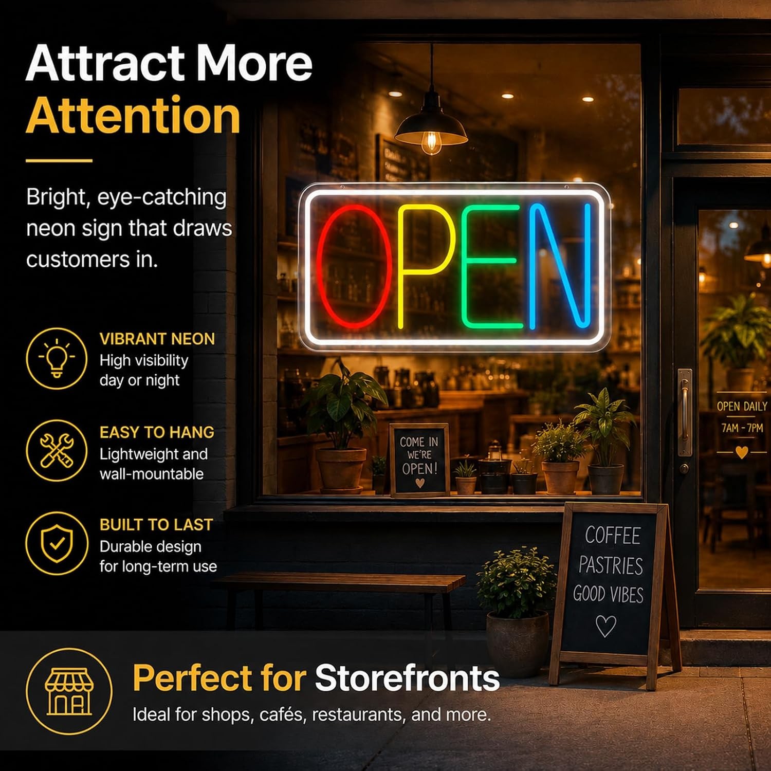Open Sign Neon Light 17&Prime; X 9.3&Prime; LED Open Sign for Business Window Multicolor