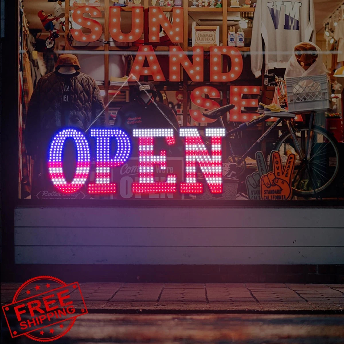 USA Flag LED Open Sign 30×10 Inch Window Wall Door Bar Cafe Restaurant
